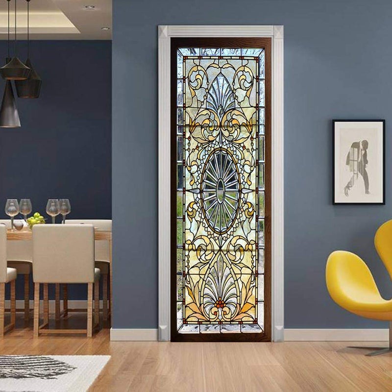 ChezMax Door Stickers Decals â€“ Opaque Vinyl Printed with Glass Portal Style Design, 3D Peel and Stick Murals, Removable Waterproof Wallpaper, Self-Adhesive Cover for Home or Office, 32.28" W x 78.74" H - Image 1